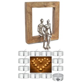 Moritz Geschenk-Set für Sie/Ihn Hochzeit Jahrestag Valentinstag - Deko Skulptur Gemeinsam was kommt im Bilderrahmen Silber, Teelichter - Deko Geschenkidee für Paare Verliebte