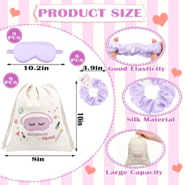 Bunnycool 24 Pcs Sleepover Party Supplies Birthday Party Favor with Satin Eye Mask Satin Hair Scrunchies(Purple)