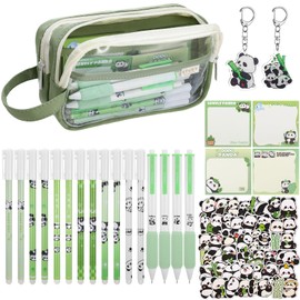 Panda Stationery Set, Large Capacity Multi-layer Pencil Case, Sticky Notes, Stickers, Keychains, Erasable Pens, Gel Pens, Cute Animal School Office Supplies for School Work or Gifts
