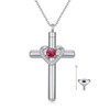 AOBOCO Cross Necklace for Ashes, Sterling Silver Birthstone Cross Urn