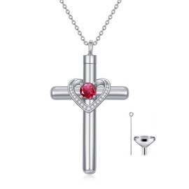 AOBOCO Cross Necklace for Ashes, Sterling Silver Birthstone Cross Urn Necklaces for Ashes Embellished with Crystals from Austria Keepsake Cremation Jewelry for Pet Human Ashes, Sterling Silver, Crystal