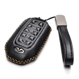 Vitodeco Leather Smart Key Fob Case Cover Protector Compatible for 2018-2025 Infiniti QX60, QX50, 2022-2023 Infiniti Q50, Q60, 2023-2025 Infiniti QX55 (5-Button, Black)