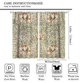 GoDazzling Bohemia Vintage William Morris Print Blackout Window Curtains, Abstraction Plant Red Flowerss Art Rod Pocket Curtains, for Living Room Bedroom 42x45in 2 Panels