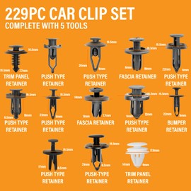Xtremeauto Car Clips Set 229pc With Tools - Car Trim Clips Box, Assorted Plastic Clip Fasteners, Body Fasteners With 5 Removal Tools, Expansion Bumper Clips, Car Body Clips Interior Fittings