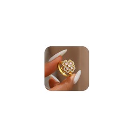 NONAMOIS Gold Rings for Women Open Anti Anxiety Spinner Ring Adjustable Fidget Rings Pink Flower Ring Jewelry