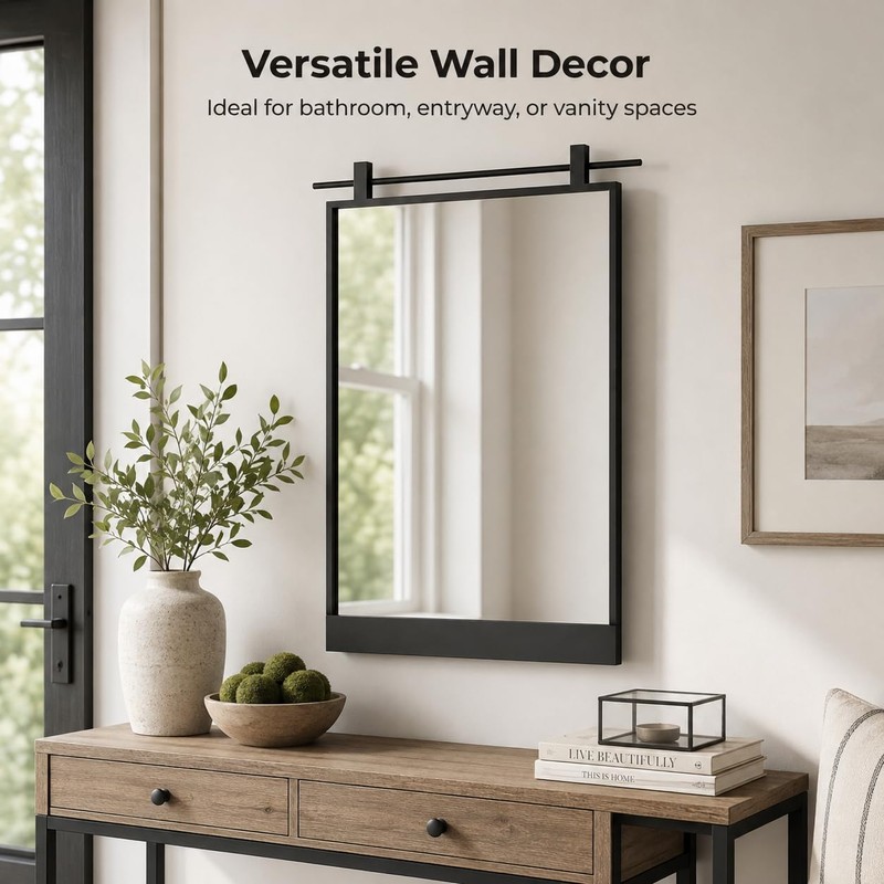 Black Farmhouse Bathroom Mirror - 16" x 24" Wall Mounted