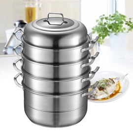 GDNTMU Steam Canner, Food Steamer Pot, 304 Stainless Steel Steamer Stackable Steam Cooker 32cm Steamer Stainless Steel 5-Layer Large Capacity Cookware with Flexible Lid