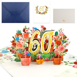 SHOWHEEL 60.Geburtstagskarte,3D Pop Up Karte 60 Geburtstag,60. 3D Geburtstag Grußkarte,Blume Pop Up Geburtstagskarte 60. Geburtstag Geschenk zum 60 Geburtstag Mutter Frau Oma Freund, 60-Mehrfarbig
