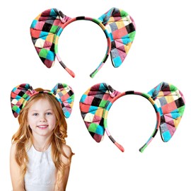 SAIIURV 2 Pack Patchwork Elephant Ears Headband for Kids Toddlers, Children Elmer Style Elephant Hair Bands Animal Fancy Dress Ears Headband, Animal Costume Accessories for Cosplay Party Festival