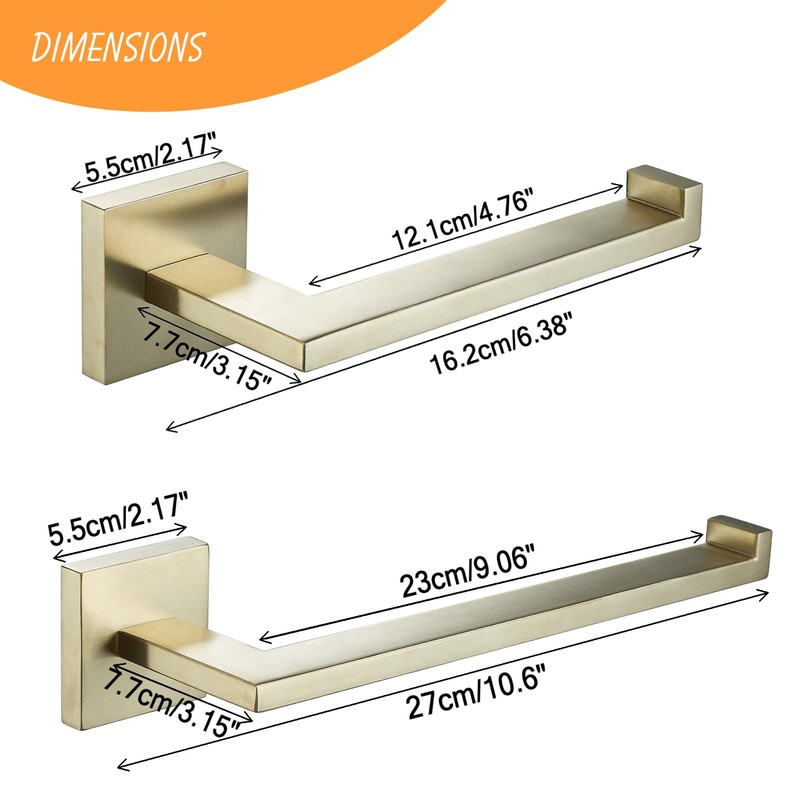 Bathroom Towel and Tissue Holder Set, 2 Piece Brushed Gold