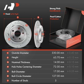 A-Premium 12.99 inch (330mm) Rear Drilled and Slotted Disc Brake Rotors + Ceramic Pads Kit Compatible with Select Dodge and Jeep Models - Durango/Grand Cherokee 2011-2020, 6-PC Set