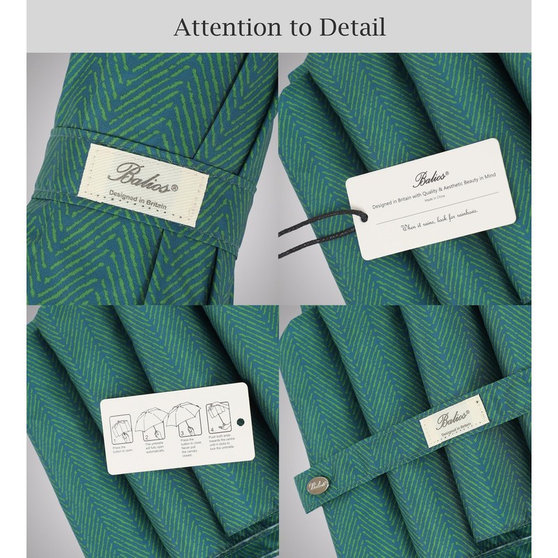 Balios Travel Folding Umbrella with Real Wood Handle Auto Open