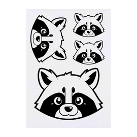 4 x 'Cute Raccoon Head' Temporary Tattoos - Water Resistant, Skin-Safe, Non-Toxic Transfers, Mixed Sizes (TO00070976)