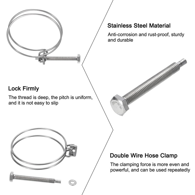 sourcing map 6Pcs Double Wire Hose Clamp, 78-85mm Adjustable Stainless