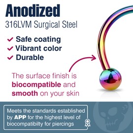 2pc 1mm 18g Rainbow Surgical Stainless Steel Horseshoe Bar Hoop 3mm Ball Circular Barbells Earrings Cartilage Helix Septum Nose Lip Rings - 10mm