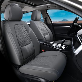 Coverado Car Seat Covers Full Set, Automotive Front and Rear Seat Covers with Backrest, Nappa Leather Car Seat Protectors Waterproof, Universal for Most Vehicles,Gray