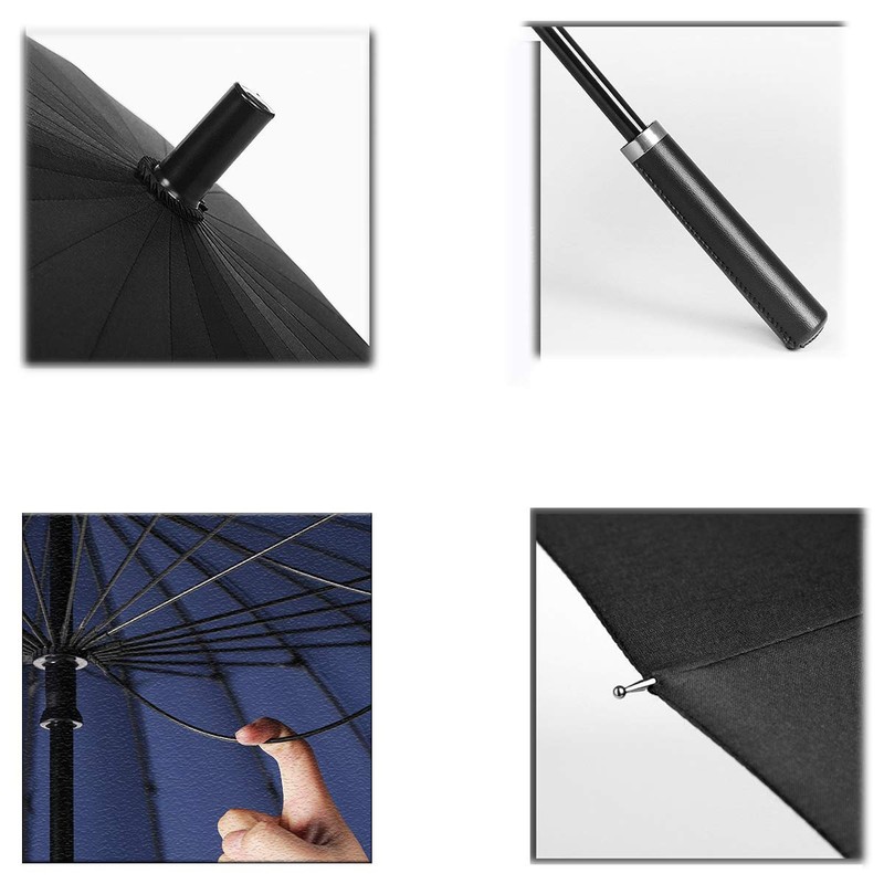 ThreeH Stick Umbrella 190T 24 Ribs Double Layer Long Leather