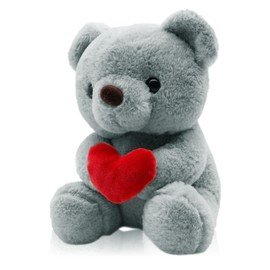 QIGEEKU Teddy Bear, Stuffed Toy Teddy, Plush Bear, Teddy with Love, Cuddly Toy Decorative Room Cushion, Soft Cuddly Friends, Plush Teddy Cuddly Toy, Plush Toy, 25 cm (Grey + Heart)