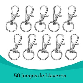 Ganchos para Llavero con Llaveros, Broches De Metal con Mosquetón Giratorios, para llavero con Cordón, Fabricación de Joyas, Manualidades - Plata (50 Ganchos Para Llavero + 50 Anillos De Llavero)
