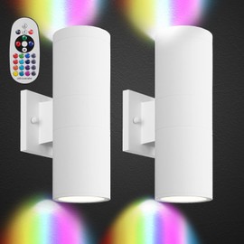 INTWELL RGB Wall Light,Up and Down Wall Lights Color Changing Wall Sconces with Remote for Patio Party,Gaming Room Decoration,Indoor,Porch,Gallery 2Pack (White)