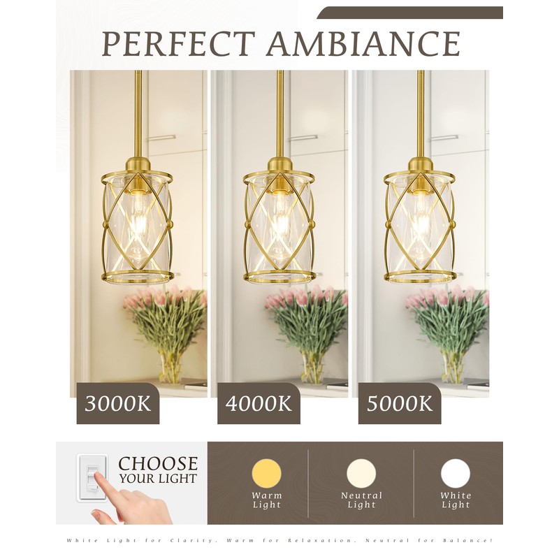Osimir Brushed Gold Pendant Lights Kitchen Island, 2 Pack Brass