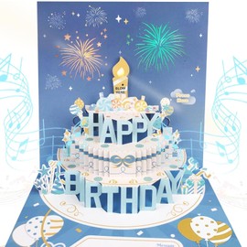 Musical Birthday Cards with Light and Music, 3D birthday Popup Cards for Men & Women– Plays Hit Song 'HAPPY Birthday' (Blue)