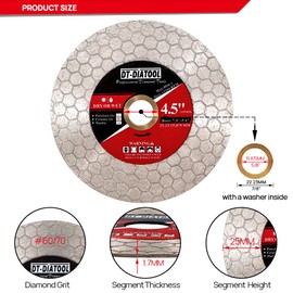 DT-DIATOOL Diamond Saw Blade Tile Cutting Disc 4.5 Inch for 7/8”- 5/8” Arbor Angle Grinder for Cutting Porcelain Ceramic Marble Artificial Stoneware Edge Grinding