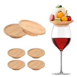 FZMEHL 4Pcs Wine Glass Charcuterie Topper, Bamboo Wine Glass Topper Coasters Plate, Wine Glass Charcuterie Board Topper for Family Gatherings, Restaurants, Bars