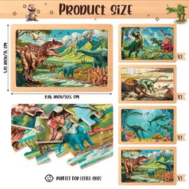 Blosssound 4 Pack Dinosaur Puzzles Dinosaurs Jigsaw Wooden Puzzles for Kids Toddler Birthday Party Gifts Preschool Kindergarten Learning Educational Activities Supplies, 3-8 Years Old Kids