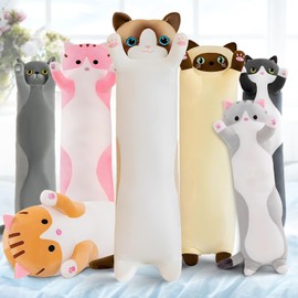 Transplant Long Cat Soft Toys Long Cat Cushion Kawaii Cat Pillow Plush Toy Cat Cuddly Toy Cat Cushion Cute Cats Plush Toy Gifts for Children Friends (50 cm, White)