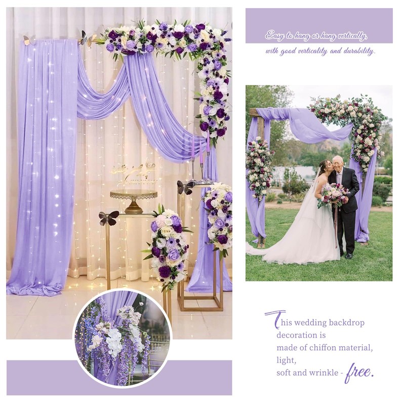Wedding Arch Draping Fabric,8 Panels 28" x20ft Lavender Purple Wedding