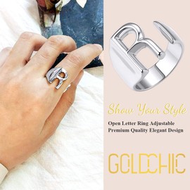 KeyStyle Initial R Thumb Ring, Silver Statement Rings for Women, Chunky Alphabet Name Rings T