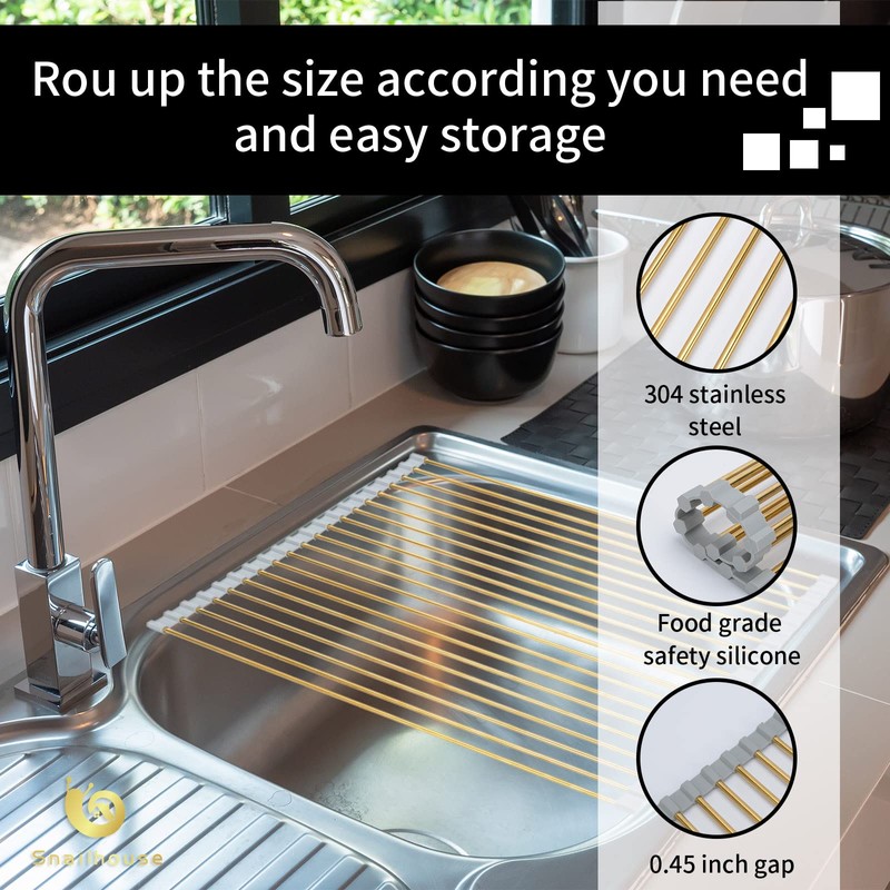Snailhouse Roll Up Dish Drying Rack, Stainless Steel Dish Drainer