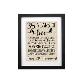 TOBOHU Framed 35 Years of Love Burlap Print, Gifts for Parents Grandparents 35th Anniversary, Romantic Gifts for Couple 35 Years Anniversary, Happy 35th Anniversary Decoration