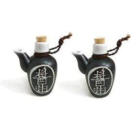 JapanBargain 2 Pack Black 7oz Soy Sauce Dispensers With Cork Top Stopper Made in Japan 2655x2