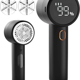 Fabric Shaver, Lint Remover Rechargeable with 3 Speeds, 6 Leaf Blades, Digital LED Display for Cleaning Clothes, Furniture & Sweaters - Color: Black