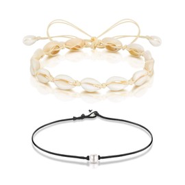 Simple Freshwater Pearl Necklace Handmade Beads Pearl Choker on Black Leather Cord for Girls Women