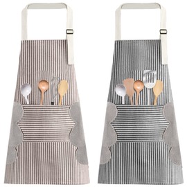 Delantal de Cocina Impermeable - con Bolsillos Grande y Correas Cuello Ajustables Mandil De Trabajo Multiusos para Barbacoa Cocinar Restaurante Hornear Chef para Hombres y Mujeres