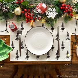 Artoid Mode Beige Trees Christmas Placemats Set of 6, 30 x 45cm Seasonal Winter Xmas Holiday Vintage Washable Table Mats