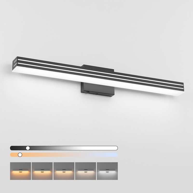 Ralbay Modern Black Bathroom Light Fixtures 5 Color Temperature Dimmable