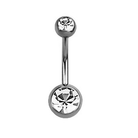 Pierced Owl - Double Crystal Sterilized G23 Titanium Belly Button Ring, Metal, cubic-zirconia