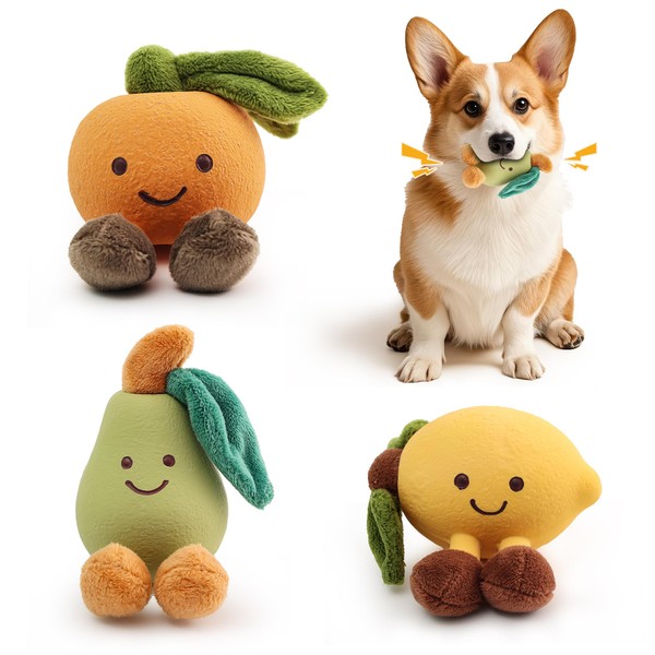 Squeaky Dog Chew Toy – Cute Plush Pear Toy for