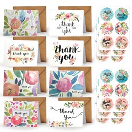 24 Pack Thank You Cards, Thank You Greeting Cards Multipack with Envelopes and Stickers, for Teachers, Graduation, Wedding, Family, Birthday, Business (Flowers)