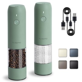 TLYSXPRO Electric Salt and Pepper Grinder Set, USB Rechargeable, Automatic Salt and Pepper Mill Grinder with Adjustable Coarseness, Electric Salt Shakers, LED Light, Refillable (2 Packs, Sage)