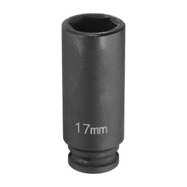 sourcing map Deep Impact Socket 3/8" Square Drive by 17mm Metric 6 Point Socket 65mm (2.56") Long CR-MO Steel Industrial Grade Flip Socket for Home Auto Hex Nuts Bolts Repair, Black