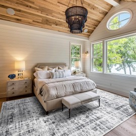 METSAVAIM 5x7 Area Rug | Vintage Rug for Living Room, Bedroom - Traditional Mat Distressed Machine Washable Rug for Indoor & Outdoor Use | Ultra Soft Retro Accent Floral Print Rug - White Cream & Grey