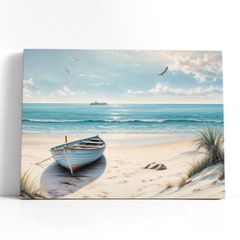 Beachy Wall Art Beach Décor Ocean Canvas Picture Coastal Artwork Seabird Boat Beach Rustic Beach Wall Art Beachy Canvas Print Coastal Beach Wall Art For Bathroom Bedroom Living Room 12x16 Inch