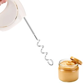 Peanut Butter Stirrer Tool, 11.8 Inch Stainless Steel Peanut Butter Mixer, Nut Butter Stirring Tool with Lid, Fast Mixing Utensil for Peanut Butter, Almond Butter, Jam, Compatible with Electric Drills