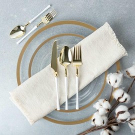 Blue Sky Infinity Flatware Gold & White Dinner Forks - 20 Count | Chic Disposable Plastic Cutlery for Elegant Events and Parties
