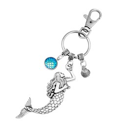 ZUNON Mermaid Keychain Keyrings Beach Nautical Sea Creature Shells Blue Fish Scales Charm Jewelry for Womens with Gifts Bag
